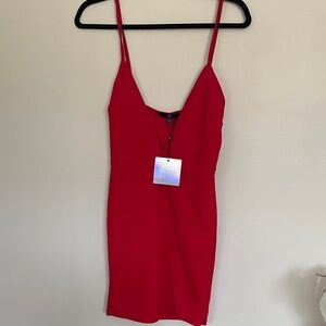 Missguided Bold Red Mini Dress bodycon crepe plunge
